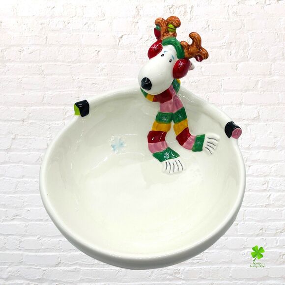 Fitz and Floyd Snowflake and Jake Candy Dish Bowl Christmas Reindeer Serving - Picture 10 of 16